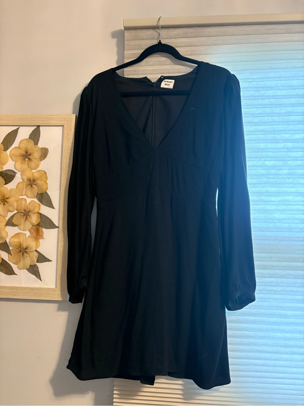 Aritzia Black V-Neck Long Sleeve Mini Dress
